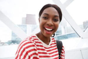 close up of woman smiling