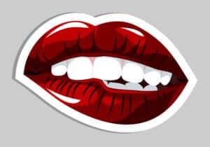 biting lip illustration with teeth