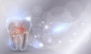 Beautiful transparent tooth illustration, abstract wave background and glow